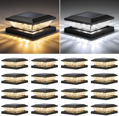 Mlambert 4x4 Solar Post Cap Lights Outdoor 16 Pack, Waterproof Solar Fence Light for Wooden/Vinyl Post, 2 Color Outside Deck Patio Porch Decor, Black by Mlambert