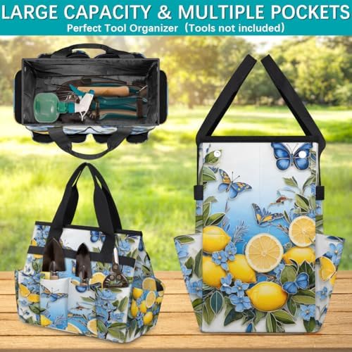 Lemon Garden Tool Bag Organizer Heavy Duty Fruit Lemon Pattern Gardening Tote Bag with 10 Pockets for Women Men Gardening Gifts - Image 4