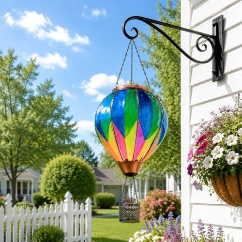 Colorful Glass Solar Hot Air Balloon Lantern, Hanging Garden Light - Image 3