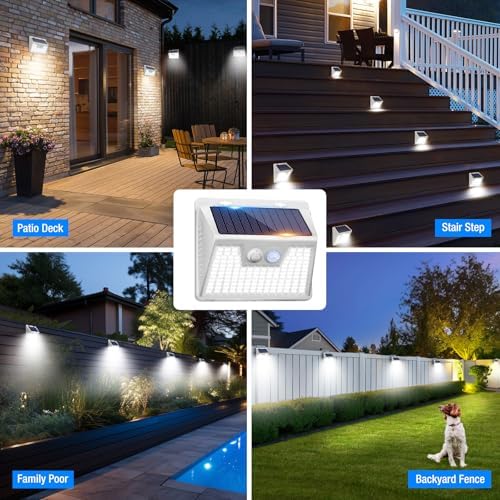 Peasur White Solar Lights Outdoor Waterproof, 8 Pack 140LED Bright Motion Sensor Security Lights 3 Modes, Solar Powered Fence Wall Light for Garden Yard Outside - Image 2