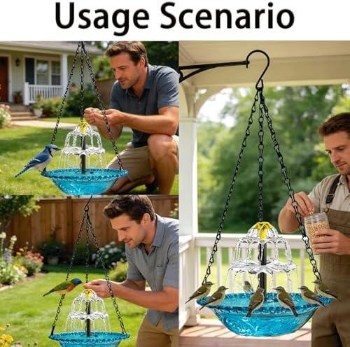 2026 New Solar Bird Bath Fountain, Large Hanging Cascade Water Bowl with Solar Pump, Outdoor Fountain for Hummingbirds, Garden, Patio & Backyard Decor - Image 3