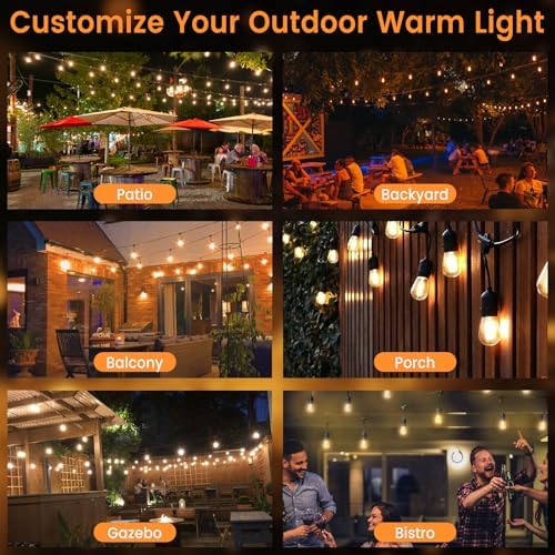 72ft Outdoor String Lights with Remote & Dimmer,36+2 Commercial Grade IP65 Waterproof Bulbs, 2700K Warm White,3 Lighting Modes & Timer,Includes 40 Cable Ties for Patio,Garden, Party - Image 7