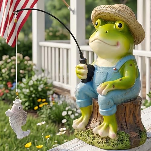 Frog Fisherboy Statue | Outdoor Garden Decor, Resin Animal Statue, Pond Ornaments, Poolside Garden Decor, Koi Fish Pond, Unique Fisherman Gifts - Image 3