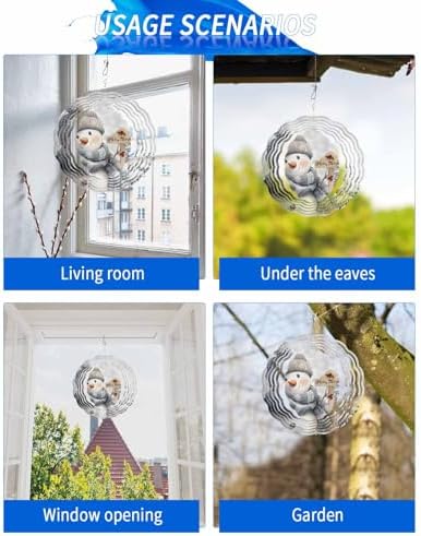 Christmas Wind Spinner Christmas Snowman Stainless Steel Spinner for Yard Garden Snowflake Snowy Scenery Wind Sculptures 12 Inch 3D Crafts Ornaments Hanging Wind Spinners for Outdoor & Indoor Decor - Image 5