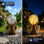 Solar Garden Statue with Crackle Glass Gazing Ball, Outdoor Warm LED Decor - Image 3