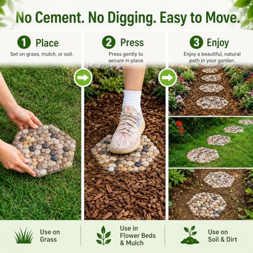Stepping Stones Outdoor, Natural River Rock Garden Pavers, Set of 6 Round Pebble Stones for Walkway, Yard, Lawn, Patio, Pathway & Landscaping Decor (Hexagon) - Image 5