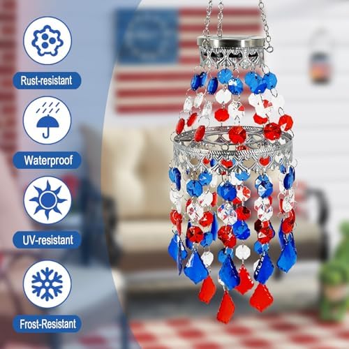 4th of July Decorations Outdoor,Hanging Solar Lanterns Outdoor Chandelier - Image 2