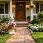 17" Couple Rabbit Statue Flower Pot Resin Garden Outdoor, Pink - Image 6