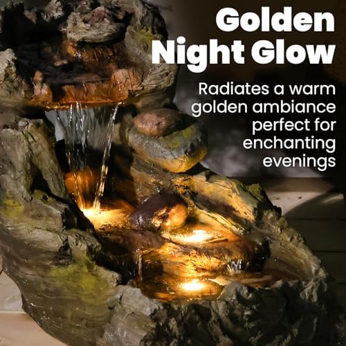 32.5" L Garden Outdoor Water Fountain, Floor Standing Cascading Realistic Tree Trunk Natural Waterfall Outdoor Fountains with LED Lights for Patio, Porch, Home Art Decor - Image 3