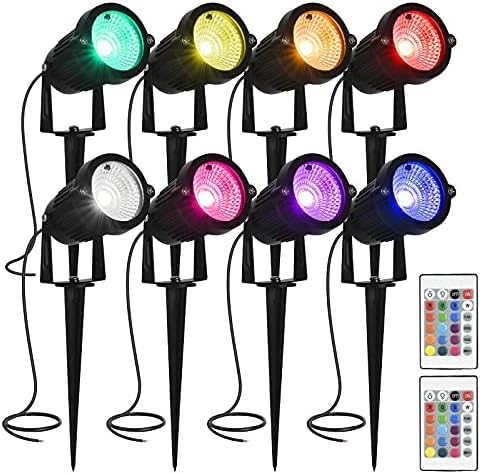 Color Change Landscape Lighting Low Voltage LED Outdoor Spotlights 6W 12V IP66 Waterproof Landscaping Lights Remote Control Garden Pathway Lights RGB Trees Decorations by ACHENGE