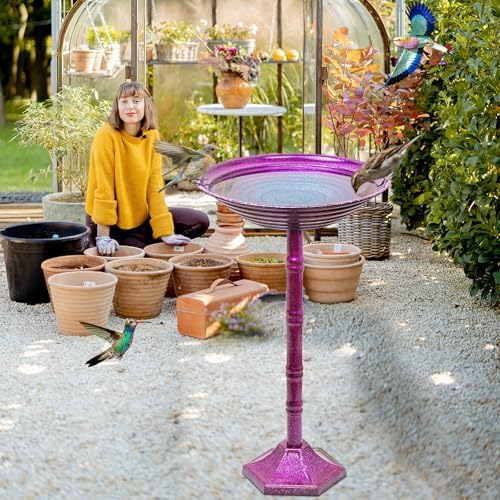Metal Bird Bath for Outdoors, 28.4" Freestanding Garden Metal Birdbaths with Stable Upgrades Stake, Easy to Clean Birdfeeder for Outside Garden Yard Lawn Decor(Gradient Purple) - Image 4