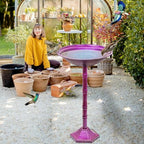 Metal Bird Bath for Outdoors, 28.4" Freestanding Garden Metal Birdbaths with Stable Upgrades Stake, Easy to Clean Birdfeeder for Outside Garden Yard Lawn Decor(Gradient Purple) - Image 4