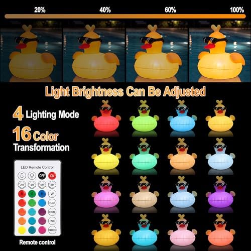 Solar Floating Pool Lights, RGBW Color Changing 12-LED 20H Runtime with Remote, Pool Party and Garden Pond Decor, Cool Sunglasses Duck 2-Pack - Image 6