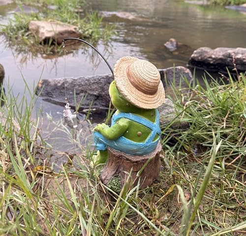 coolboy Garden Pond Frog Fishing Outdoor Statue,Yard Koi Pond Decorations - Image 5