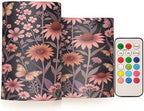 Vintage Pressed Flowers Flameless Candles with Remote Control Candles with Timer Waterproof Electronic Lights Glitter Led for Night Battery Operated Pillar 2-Piecing Set by famyily