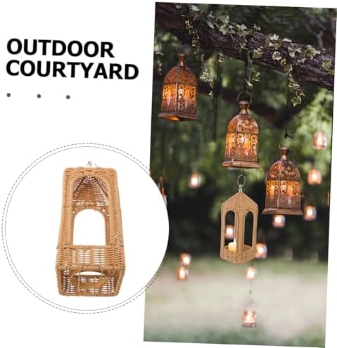 Handwoven Boho Candle Lantern Holder with Hanging Design, Coffee PE - Image 3