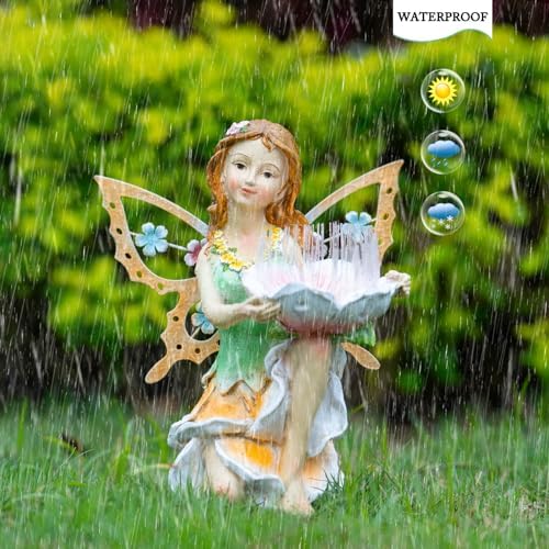 Suyorpe Solar Fairy Garden Statue Lights Outdoor Decor - Fairies Resin Waterproof Change Light Figurine for Patio Backyard Yard Lawn Decoration,Gift for Mom Grandma Wife - Image 5