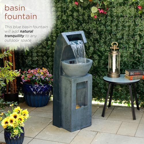 Alpine Corporation 41" Tall Outdoor Basin Waterfall Floor Fountain with LED Lights for Garden, Patio, Lawn and Backyard Decor, Gray - Image 5