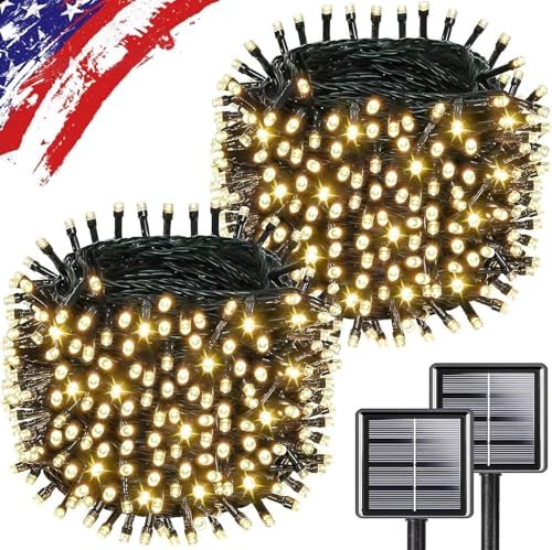 KAQ Solar String Lights Outdoor 2Pack 500LED 180FT Waterproof Warm White by KAQ