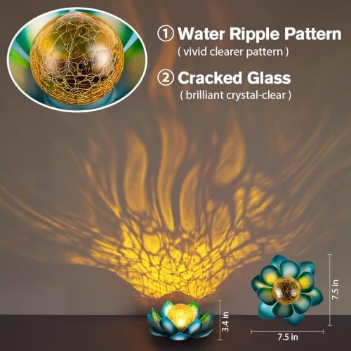 AIINY Solar Light Outdoor, Art Crackle Globe Glass Lotus Decoration, Solar LED Waterproof Blue Metal Flower Lights for Patio,Lawn,Walkway,Tabletop(2Pack) - Image 4
