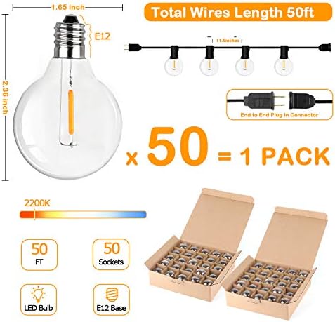 VerRon 50FT LED G40 Globe String Lights with 50+2 Dimmable Edison Bulbs - Image 6