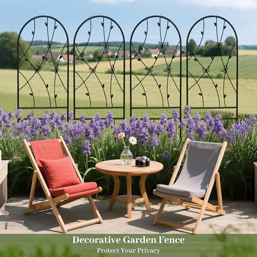 4 Pack Metal Garden Trellis 71" Tall Outdoor Climbing Plant Support for Roses, Flowers, Rustproof Durable Black Galvanized Tube, Lawn Garden Fence Decor Screen (4pcs, 71" H) - Image 6