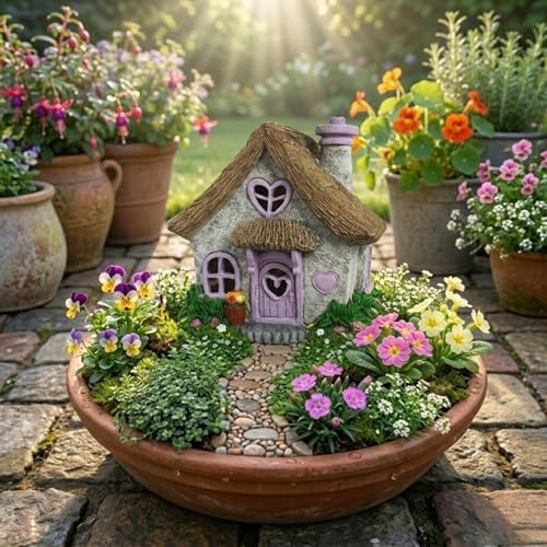 PRETMANNS Solar Fairy House for Outside, Lavender, 7.56" High - Image 3
