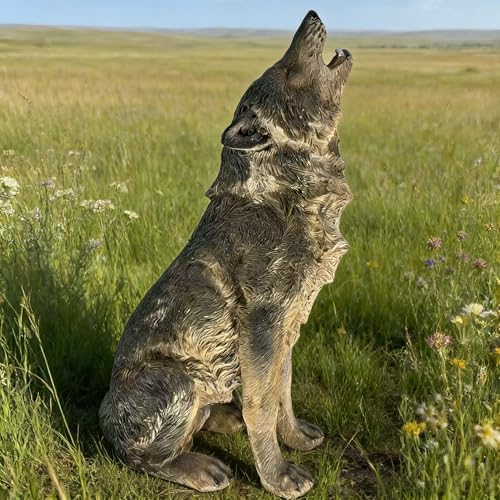 29.72" H x 17.91" L Wolf Sculpture Weather Resin Patio Plant, Grey - Image 6