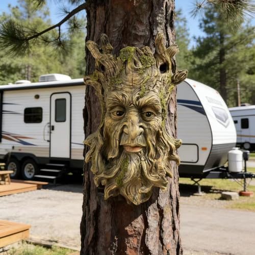 Whimsical Tree Face Garden Decoration, Tree Faces Decor Outdoor Wall Mounted Statue Art with Leaf Features, Outdoor Decor Garden Accessory, Resin Sculpture, Nature - Image 6