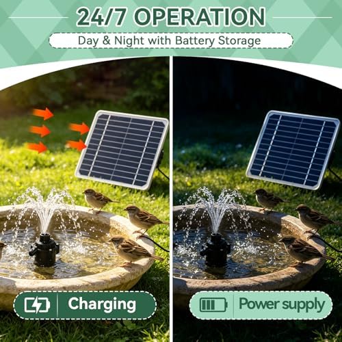 Sola Water Pump Kit with Battery Backup, 800L/H Solar Powered Fountain Pump for Bird Bath, Fish Tank, Small Pond & Garden Irrigation Outdoor Water Feature Kit with Adjustable Flow Switch - Image 6