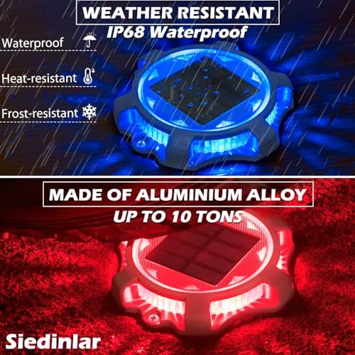 SIEDiNLAR Solar Deck Lights Outdoor 2 Modes LED, 12 Pack, Blue/Red Lighting - Image 4