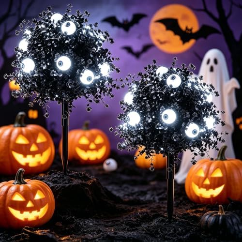 Outdoor Artificial Flowers Fake Plants, Artificial Topiary Balls with Ground Spikes, UV Resistant, Mix 4 Colors, 2 Pack, 20 inch, Garden Porch Patio Gravesite Indoor Decor (2 PCS Black) by Unknown