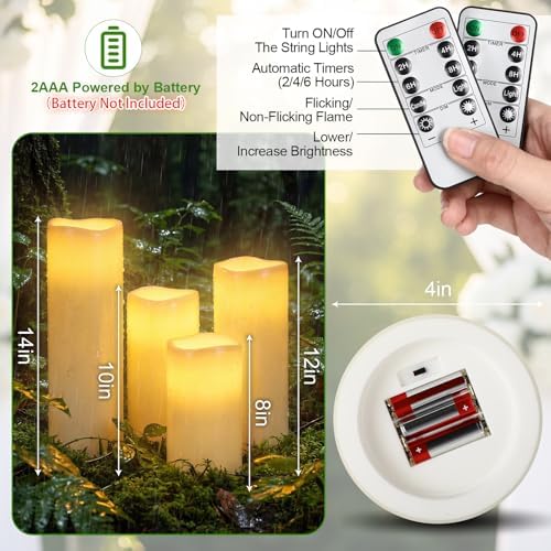 Rossesay 4 Pcs 8" 10" 12" 14" X 4", Flameless Candles, Ivory White, Vivid - Image 4