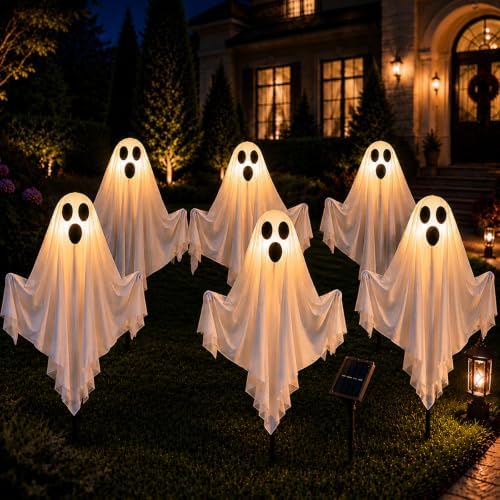 6 Pack Halloween Ghost Solar Lights, Ghost Pathway Lights with Stakes by Unknown