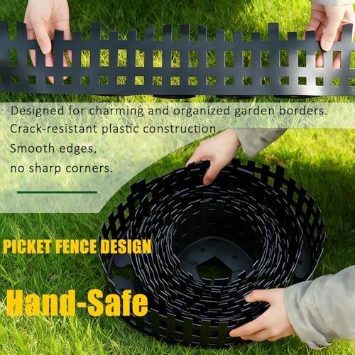 Garden Edging 33FT, 4.7IN Tall Black Landscape Edging Border with 60 Stakes, Flexible Plastic Lawn Edging for Yard, Flower Beds,Tree Rings, Walkways & Garden Borders（Picket-Black - Image 5