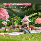 DONABELA Fairy Garden Decor Kit Pink Resin Miniature House Figurines Set Swing Directional Sign Bird Drinking Pool Fence Little Mushroom Outdoor Tiny Accessories Supplies - Image 2