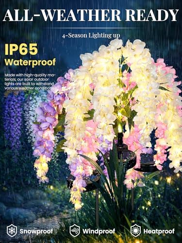GIGALUMI 6 Pack Solar Wisteria Flowers Outdoor, 2 Modes, Multicolored - Image 3
