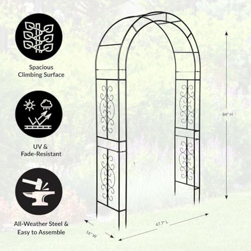 Plow & Hearth Arch Metal Outdoor Garden Arbor 7 Feet Tall Black Iron Trellis for Climbing Plants Outdoor, Wedding Party Arch, Outdoor Patio Decor - Image 2