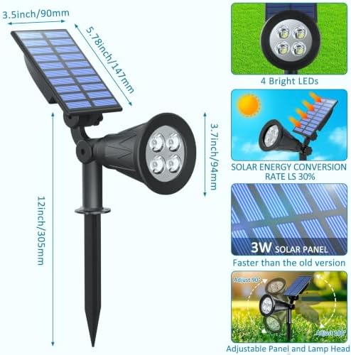 T-SUNUS Blue Solar Landscape Spotlights Outdoor 4 Pack IP65 Waterproof Flag - Image 7