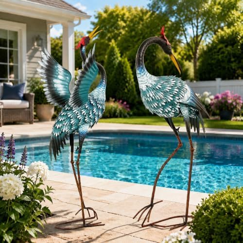 36.8" Metal Crane Statue, Blue Heron Decor Handcrafted - Image 7