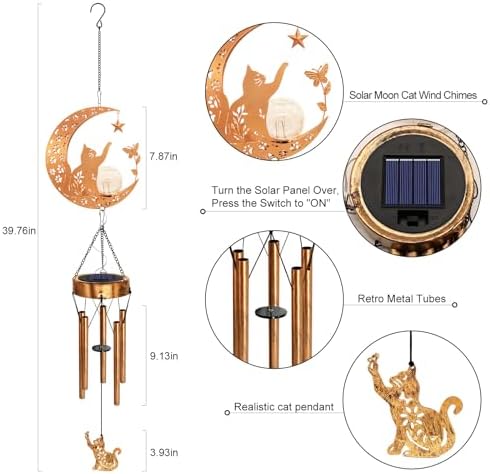 Solar Moon Cat Wind Chimes,Cat Lover Gifts for Mom Women Mothers Day - Image 6