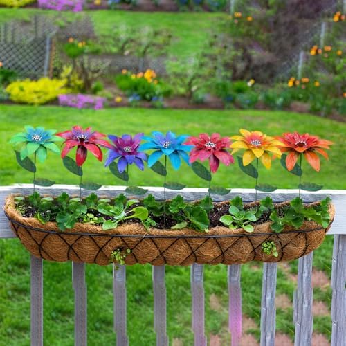 Metal Flowers for Outside,7 Pcs 14 in Outdoor Metal Sun Flowers Garden Stakes with Leaves,Rust and Weather Resistant Garden Plant Flower Sticks for Lawn Pathway Yard Decor,Outdoor Summer Decor by JOYWU