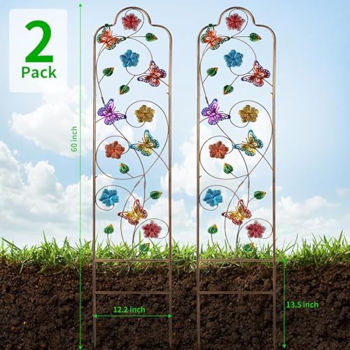 2 Pack Metal Garden Trellis Arched Fence Trellises for Climbing Plants Outdoor, Roses, Vines, Flowers, and Vegetables Support, 60'' H x 12'' W, Butterfly - Image 2