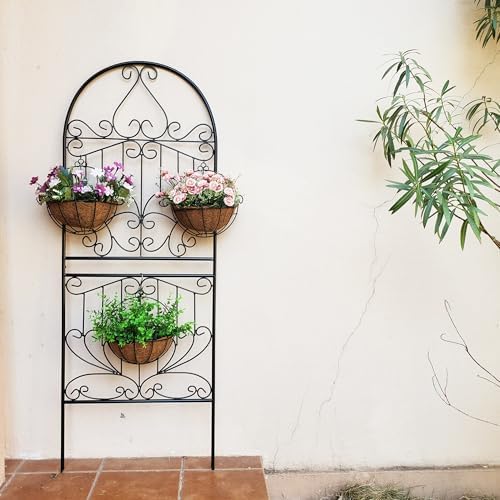 Trellis for Climbing Plants 59" H x 22" W Metal Unique Design Decorative Garden Structure Weather-Resistant Lattice Outdoor Decor Flowers Roses Vine Ivy Clematis Black Coating 1 Pack - Image 2