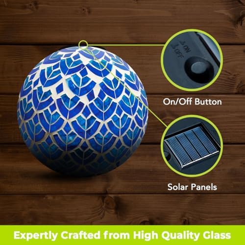 Briarwood Lane Everyday Gazing Ball 10x10 Blue and White Scalloped Solar LED Gazing Ball - Image 6