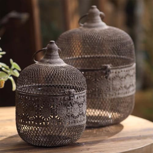 Moroccan Style Metal Mesh Candle Holder with Ring Handle - Image 5