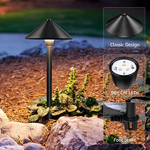 SUNVIE 4-Pack 7" Low Voltage Path Lights Black Aluminum, Conical Hat Design - Image 3