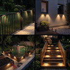 Peasur 12 Pack Solar Fence Lights Outdoor,Deck Light Solar Powered, IP65 Waterproof Led Riling Solar Lights Brown Frame for Outside Yard Step, Wram White - Image 7