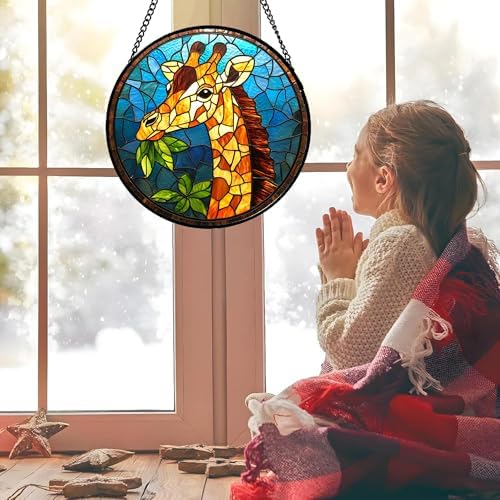 Yellow Giraffe Stained Glass Window Hanging Suncatcher Gifts for Women 9.8" - Image 5
