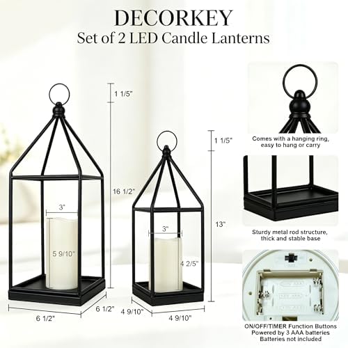 Lantern Decorative Indoor&Outdoor, 18’’&14’’ Large Black Metal Candle Lanterns Decor, Vintage Hanging Holders for Home Porch Wedding Centerpiece, Spring Farmhouse Decorations - Image 2